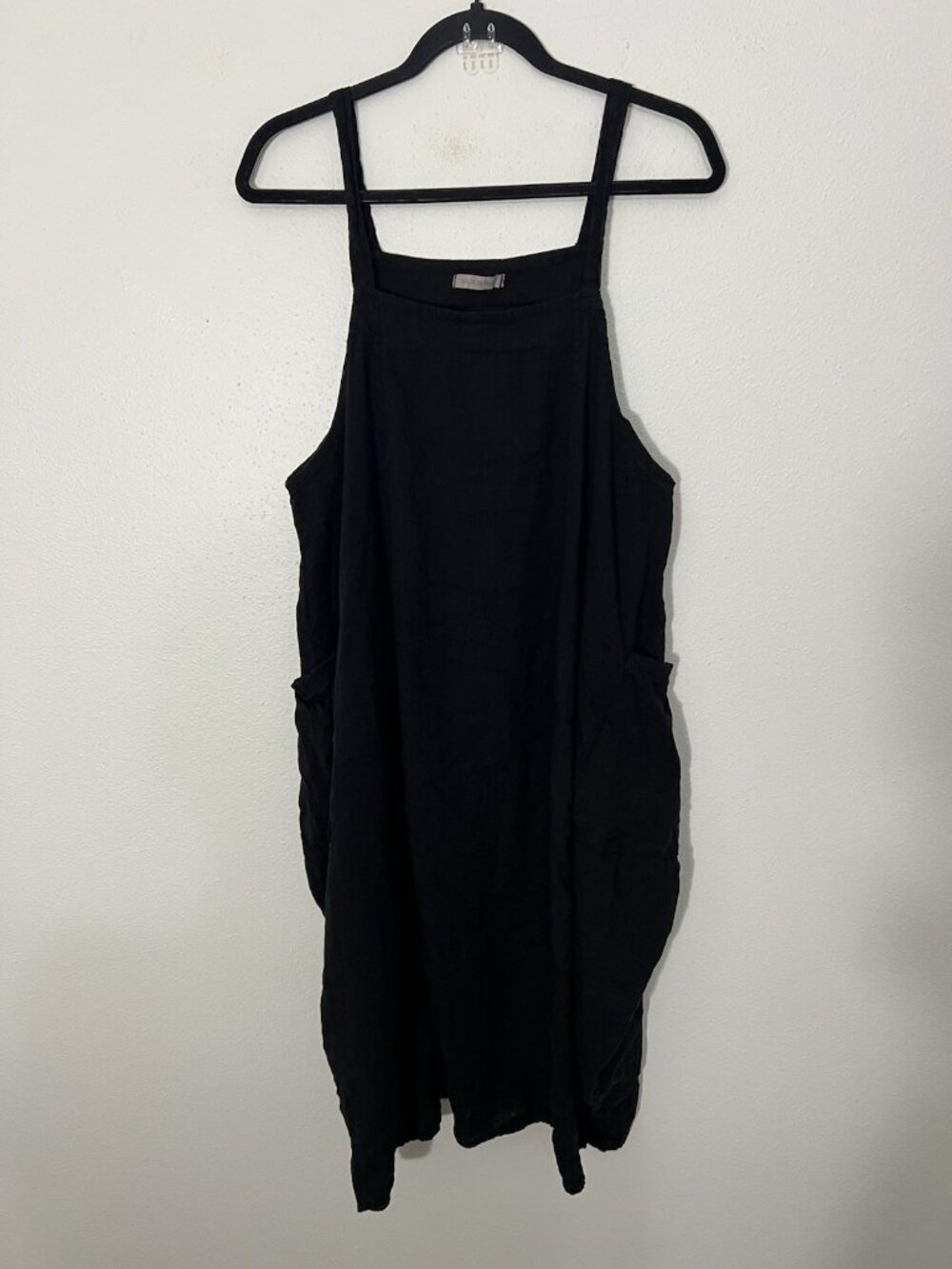 Made In Italy Black Linen Barrel Dress Pockets Large